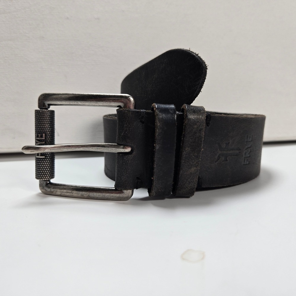 Frye Leather Belt Mens 32 Dark Brown Black Knurled Roller Buckle Genuine Leather